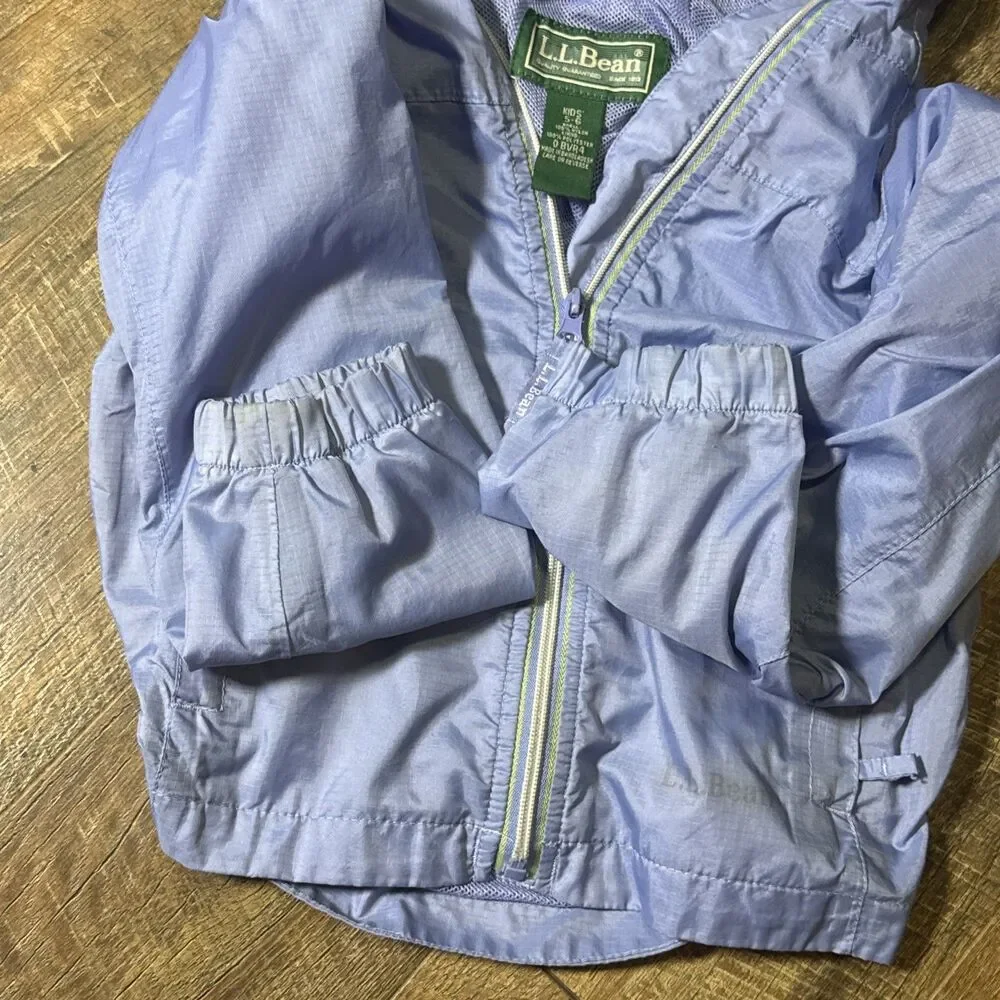 LL Bean Jacket Kids Youth 5 6 Blue Hooded Nylon Mesh Lined Windbreaker Rain Coat